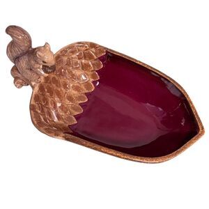Grasslands Road Squirrel Acorn Ceramic Serving Dish Bowl Autumn Rustic Decor
